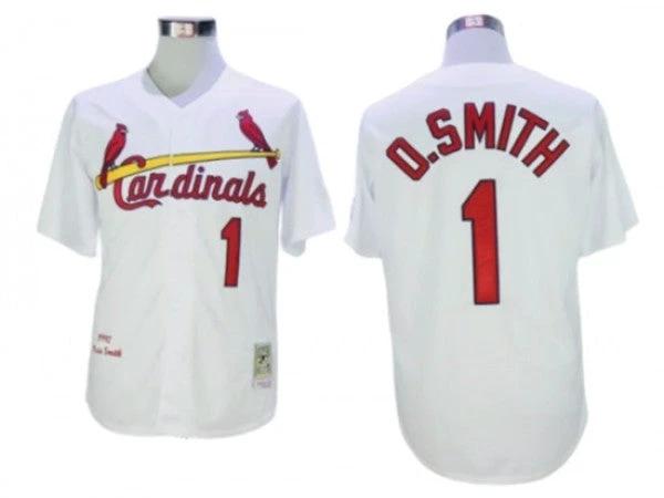 St. Louis Cardinals #1 Ozzie Smith White 1992 Throwback Jersey by My Store
