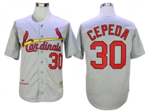 St. Louis Cardinals #30 Orlando Cepeda Gray 1967 Throwback Jersey by My Store