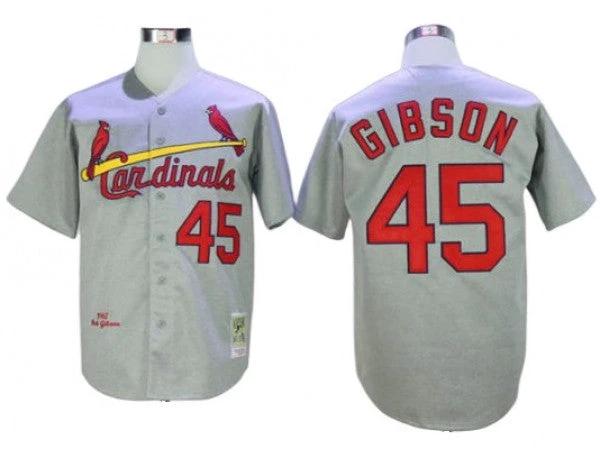 St. Louis Cardinals #45 Bob Gibson Gray 1967 Throwback Jersey by My Store