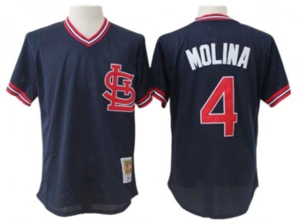 St. Louis Cardinals #4 Yadier Molina Navy Mesh Batting Practice Throwback Jersey by My Store