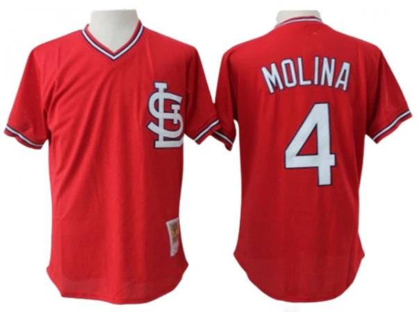 St. Louis Cardinals #4 Yadier Molina Red Mesh Batting Practice Throwback Jersey by My Store