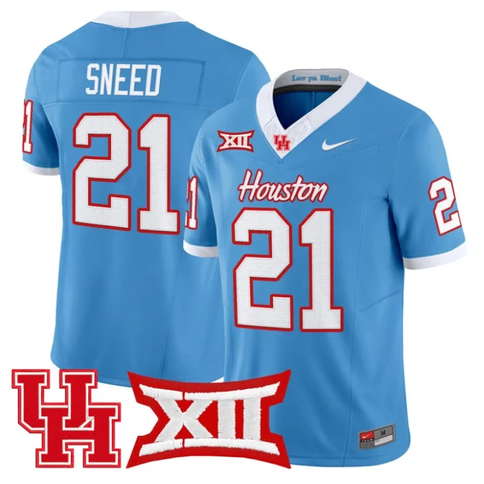 Stacy Sneed Jersey #21 Houston Cougars 2025 Vapor Limited Stitched Light Blue by NCAA Football Jersey