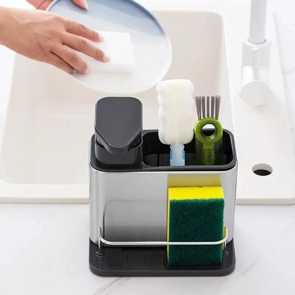 Stainless Steel Dish Soap Dispenser & Utensil Rack by Casa & Beyond