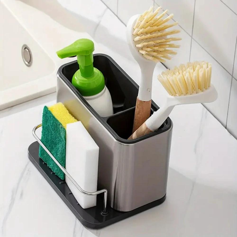 Stainless Steel Dish Soap Dispenser & Utensil Rack by Casa & Beyond