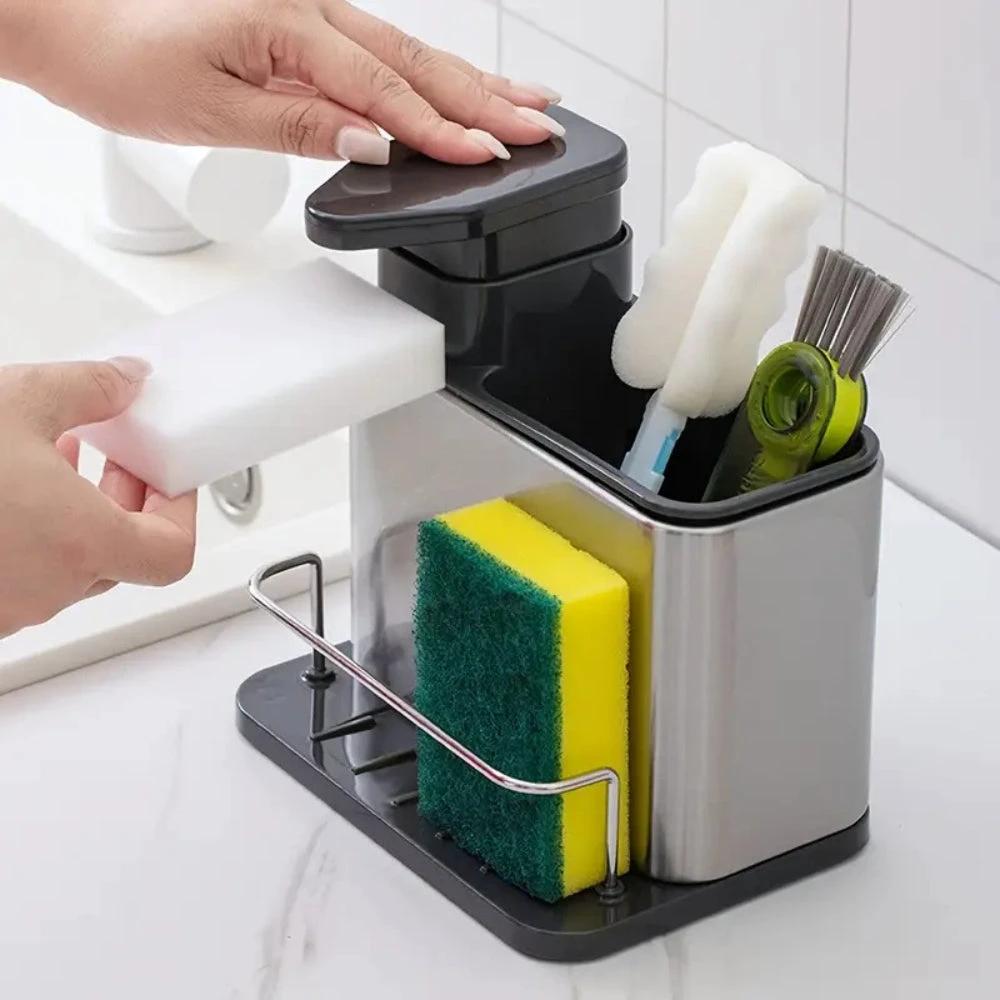 Stainless Steel Dish Soap Dispenser & Utensil Rack by Casa & Beyond