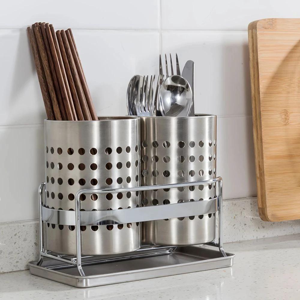 Stainless Steel Utensil Holder with Hole by Casa & Beyond