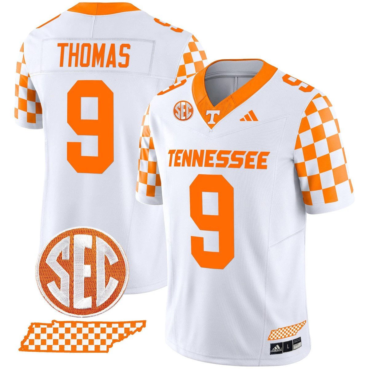 Star Thomas Jersey #9 Tennessee Vols Rebrand 2026 Checkerboard Stitched White by My Store NCAA Football Jerseys