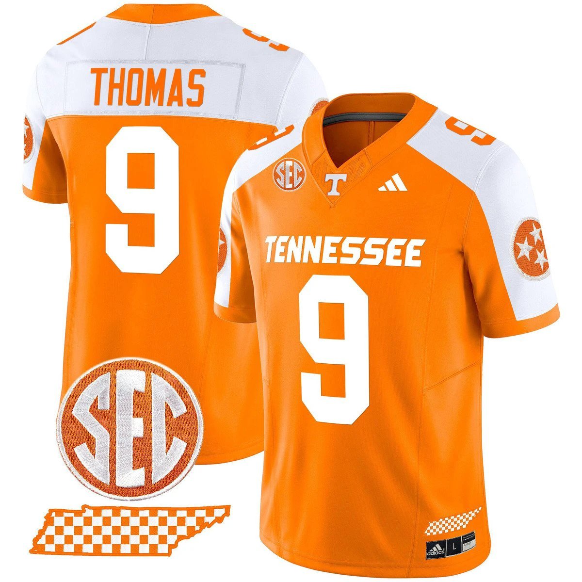 Star Thomas Jersey #9 Tennessee Vols Rebrand 2026 Checkerboard Stitched by My Store NCAA Football Jerseys