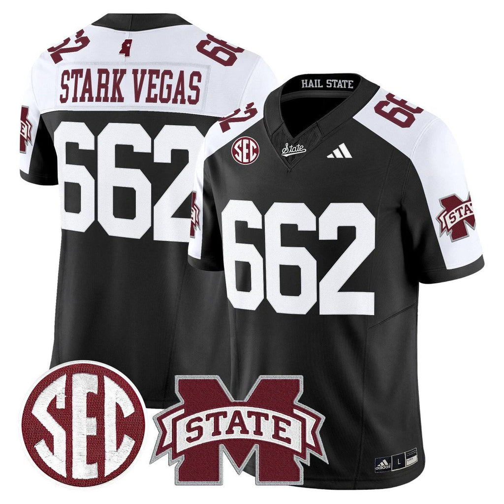 Stark Vegas Jersey #662 Mississippi State Bulldogs Dark Mode Stitched Black Alter by My Store NCAA Football Jerseys