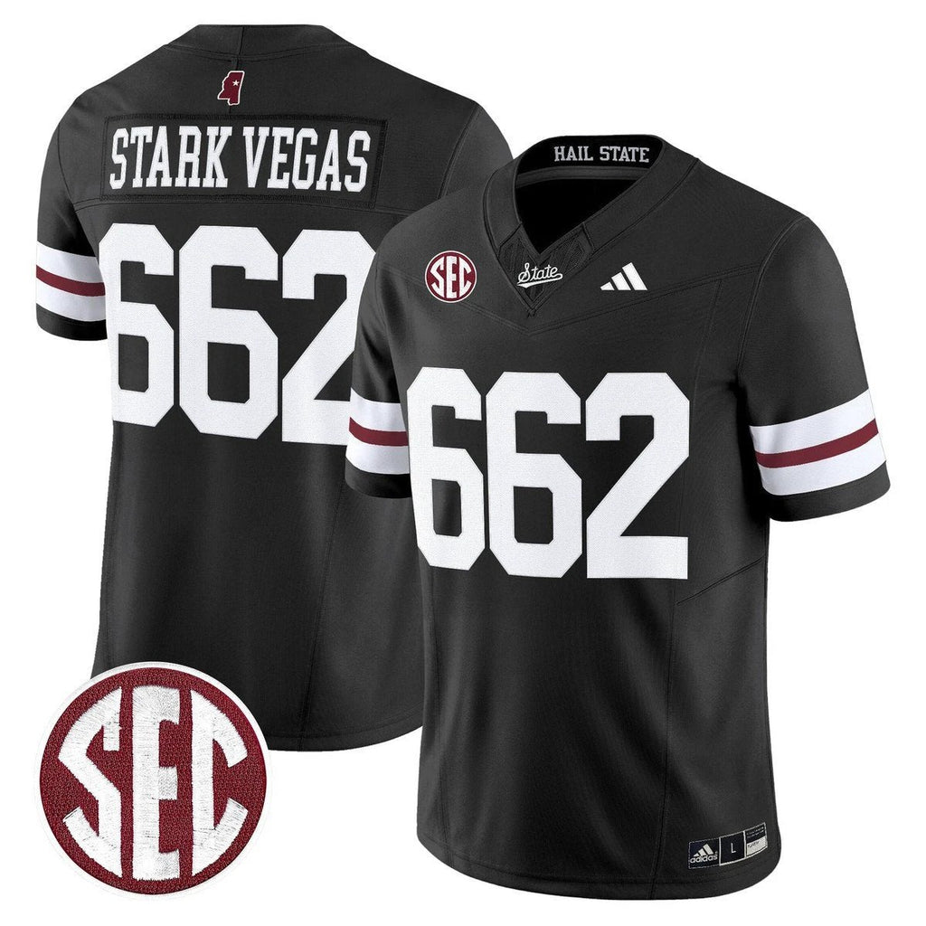 Stark Vegas Jersey #662 Mississippi State Bulldogs Dark Mode Stitched Black by My Store NCAA Football Jerseys