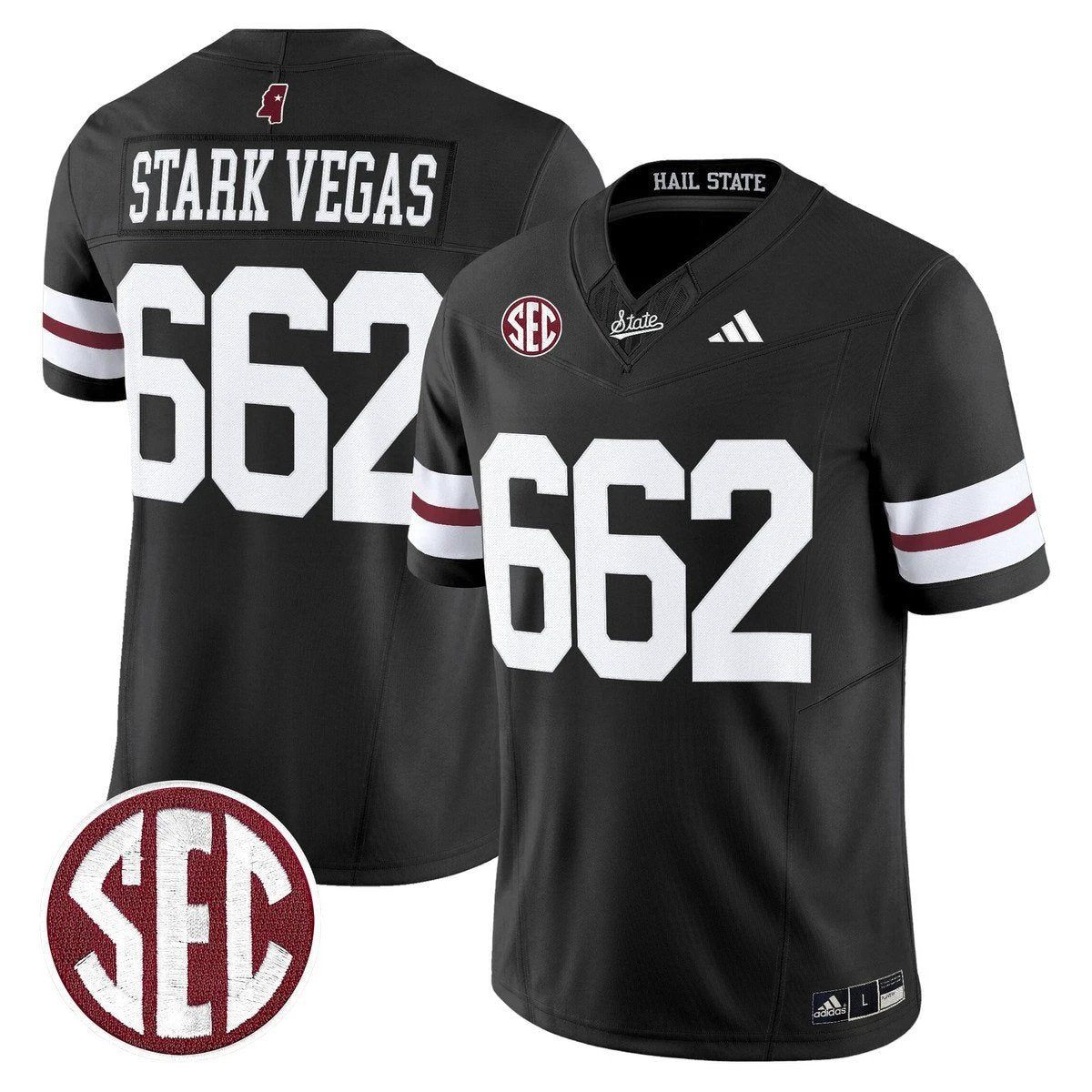 Stark Vegas Jersey #662 Mississippi State Bulldogs Dark Mode Stitched Black by My Store NCAA Football Jerseys