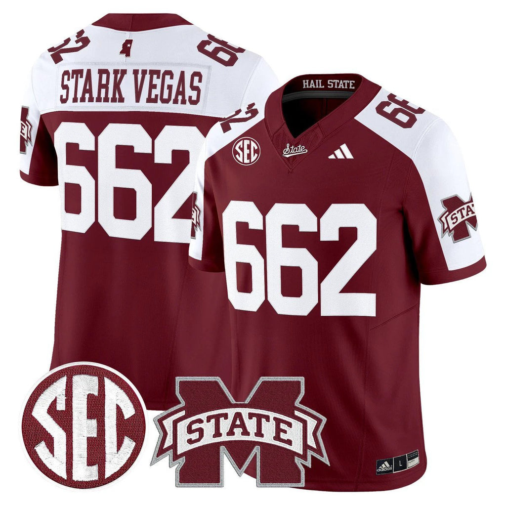 Stark Vegas Jersey #662 Mississippi State Bulldogs Dark Mode Stitched Maroon Alter by My Store NCAA Football Jerseys