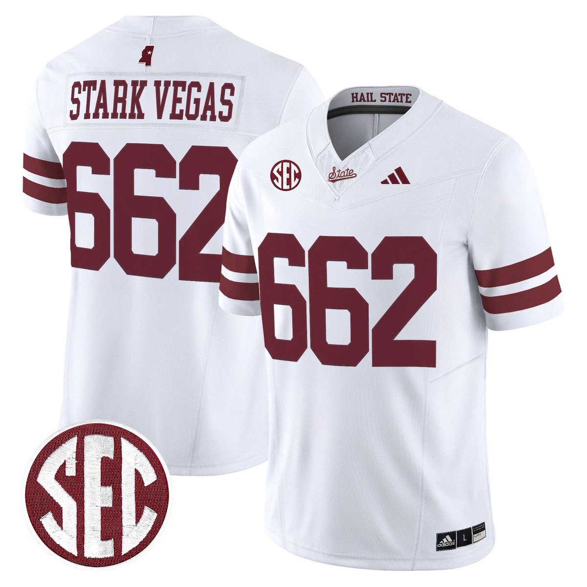 Stark Vegas Jersey #662 Mississippi State Bulldogs Dark Mode Stitched White by My Store NCAA Football Jerseys