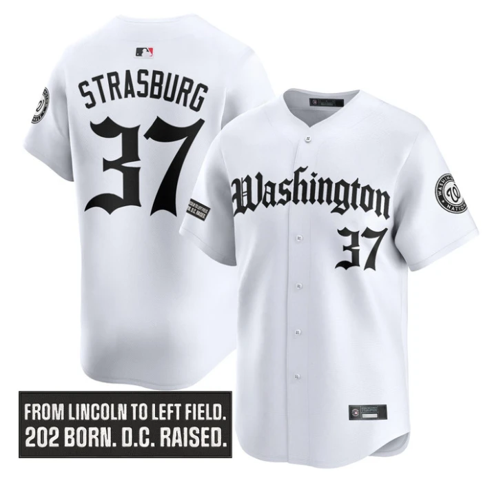 Stephen Strasburg Jersey #37 Washington Nationals Gothic Capitol Edition White by My Store