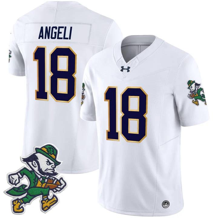 Steve Angeli Jersey #18 Notre Dame 2025 Gridiron Leprechaun Edition White by My Store NCAA Football Jerseys