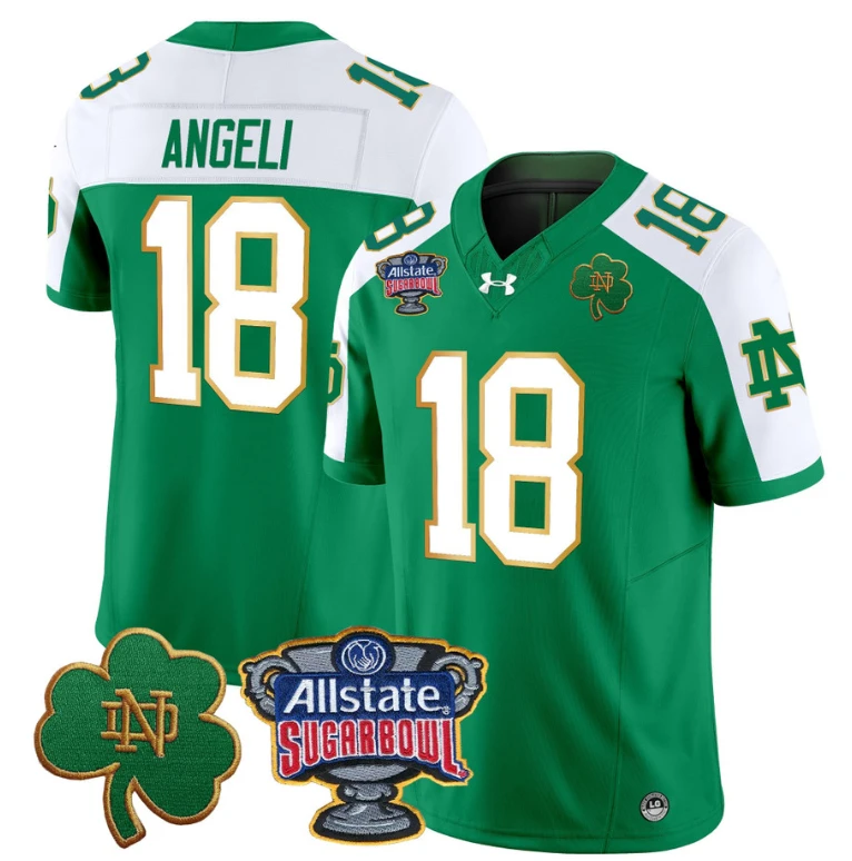 Steve Angeli Jersey #18 Notre Dame 2024 Sugar Bowl Patch Football Green Alternate by NCAA Football Jersey