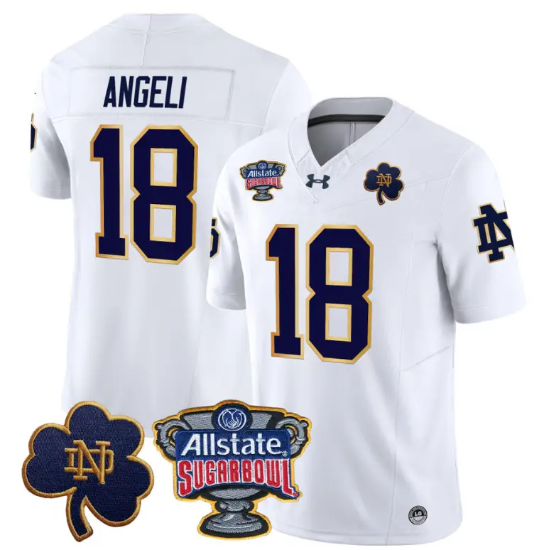 Steve Angeli Jersey #18 Notre Dame 2024 Sugar Bowl Patch Football White by NCAA Football Jersey