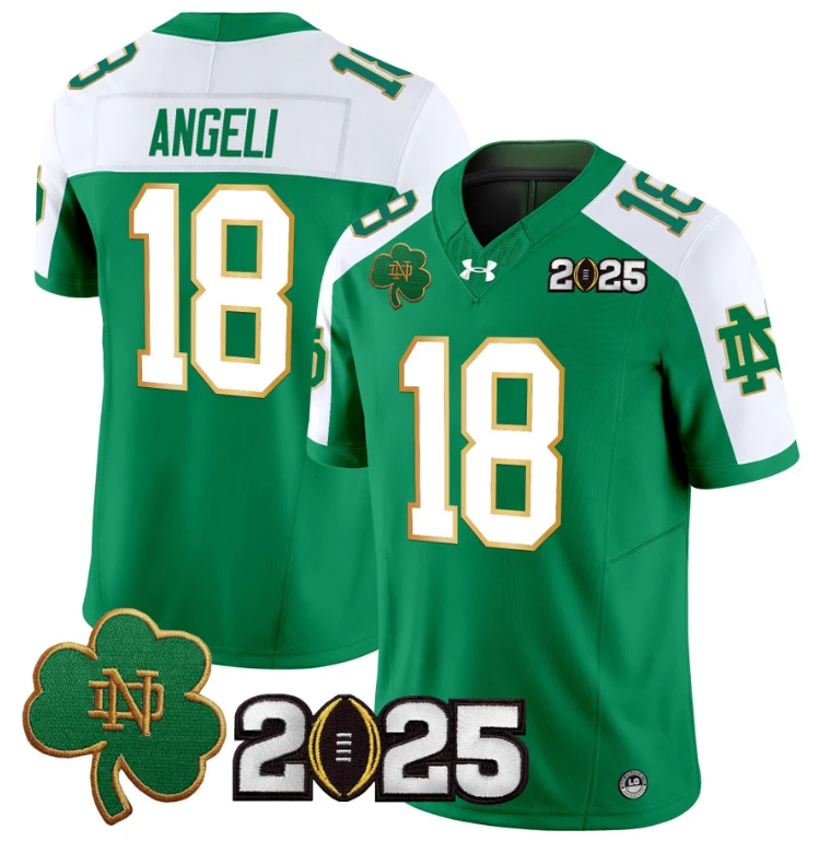 Steve Angeli Jersey #18 Notre Dame 2025 CFP Final Patch Green Alternate by NCAA Football Jersey