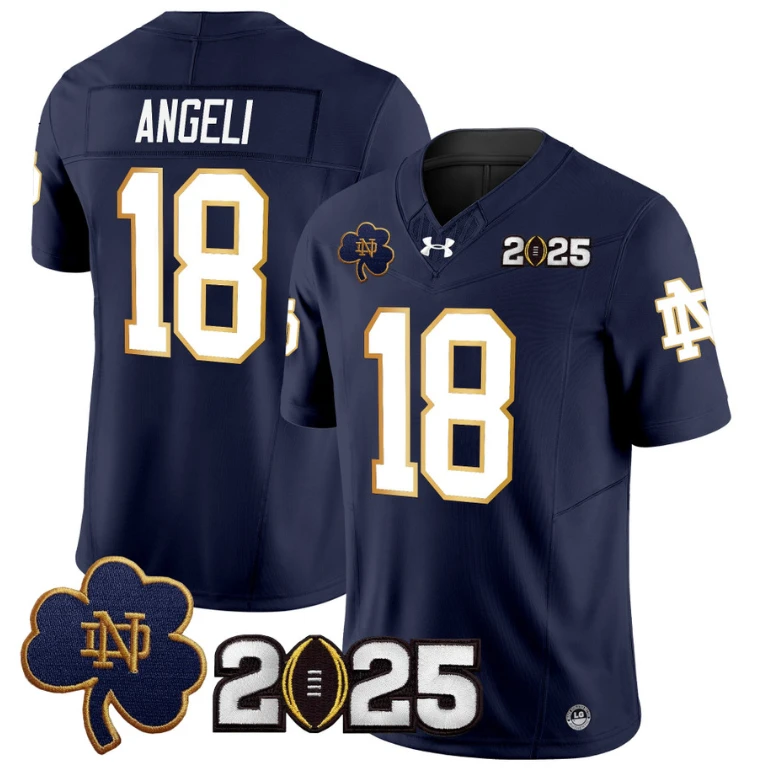 Steve Angeli Jersey #18 Notre Dame 2025 CFP Final Patch Navy by NCAA Football Jersey