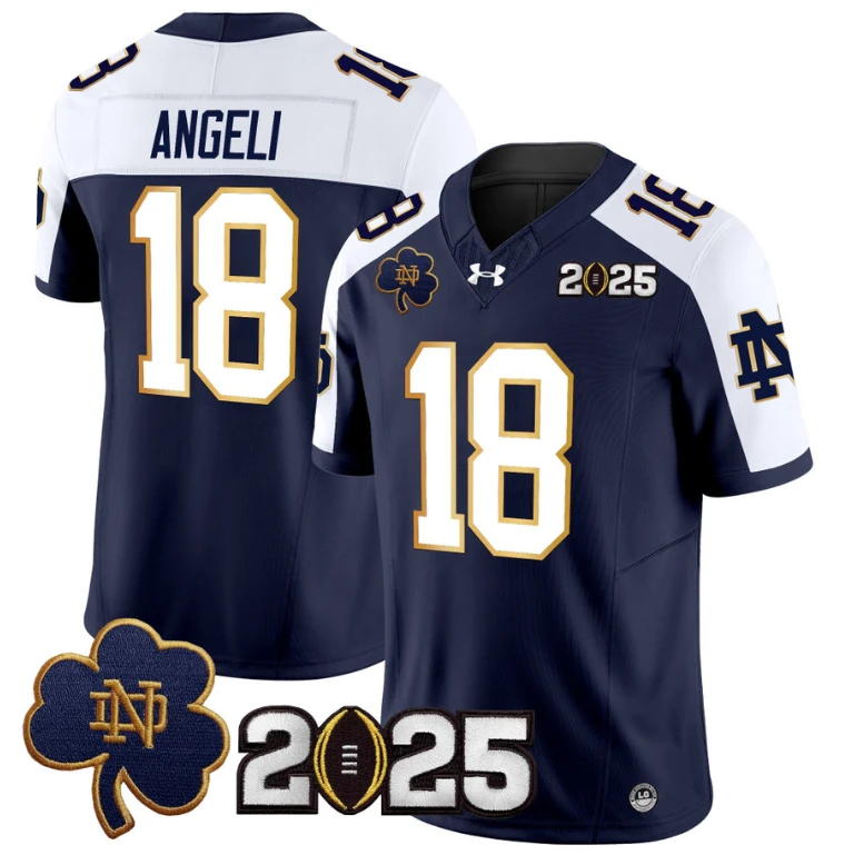 Steve Angeli Jersey #18 Notre Dame 2025 CFP Final Patch Navy Alternate by NCAA Football Jersey