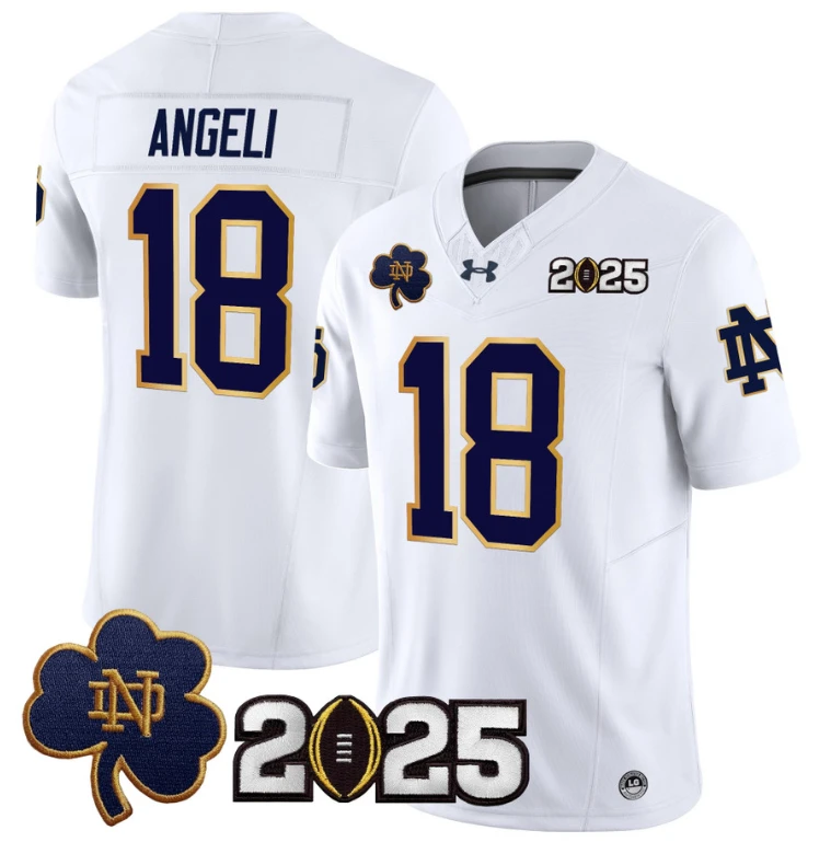 Steve Angeli Jersey #18 Notre Dame 2025 CFP Final Patch White by NCAA Football Jersey