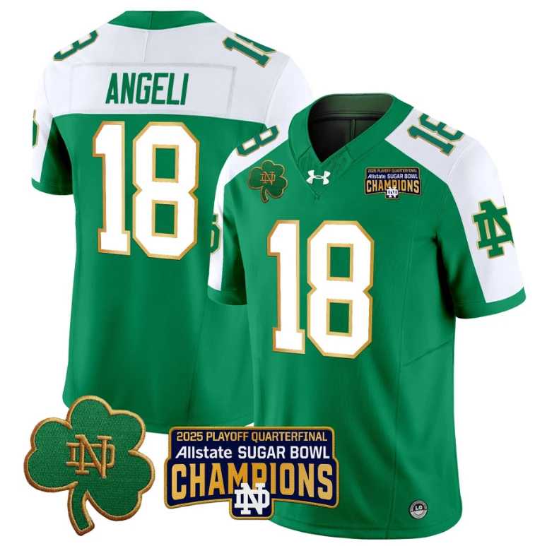 Steve Angeli Jersey #18 Notre Dame 2025 Sugar Bowl Champions Green Alternate by NCAA Football Jersey