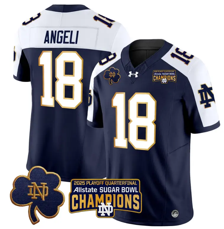 Steve Angeli Jersey #18 Notre Dame 2025 Sugar Bowl Champions Navy Alternate by NCAA Football Jersey