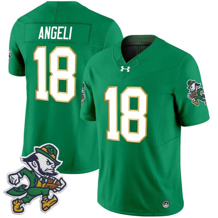 Steve Angeli Jersey #18 Notre Dame 2025 Gridiron Leprechaun Edition Green by My Store NCAA Football Jerseys