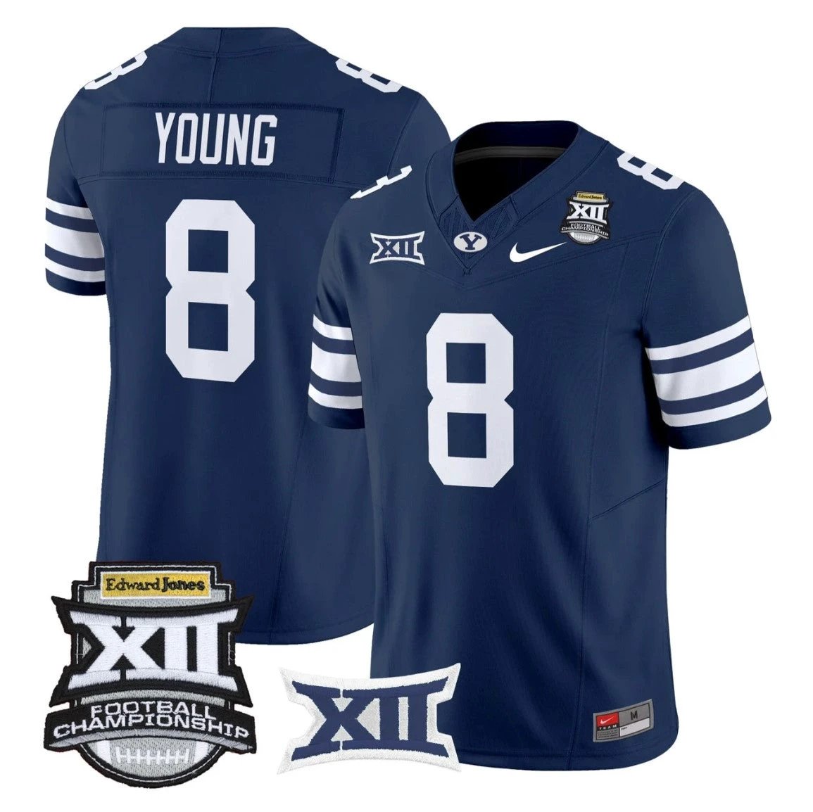 Steve Young Jersey #8 BYU Cougars 2025 Big 12 Championship Stitched Navy by NCAA Football Jersey