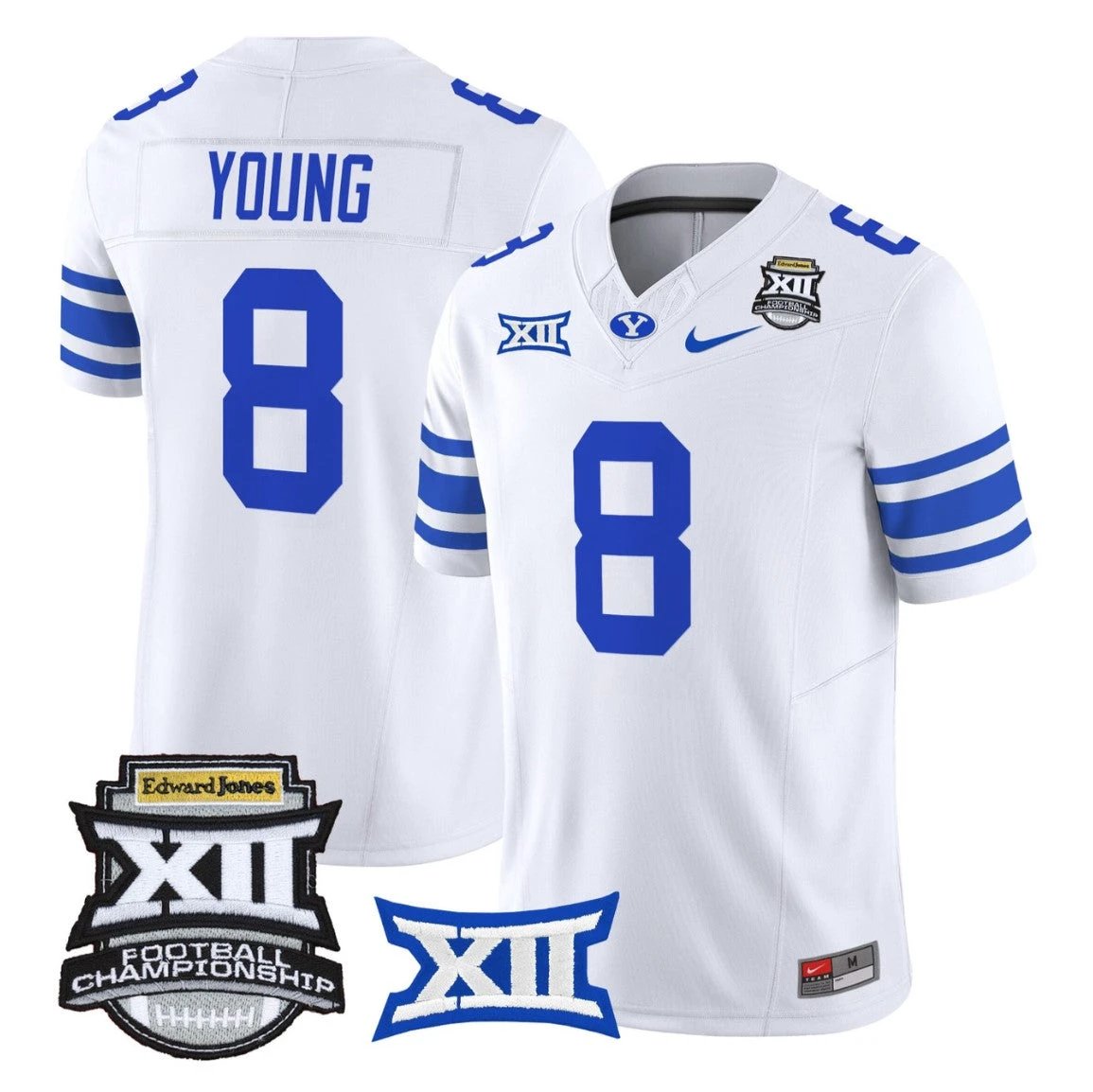 Steve Young Jersey #8 BYU Cougars 2025 Big 12 Championship Stitched White by NCAA Football Jersey