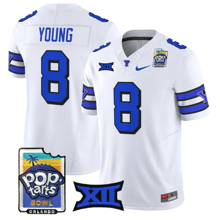 Steve Young Jersey #8 BYU Cougars 2025 Pop-Tarts Patch Vapor Stitched 1996 Throwback by NCAA Football Jersey