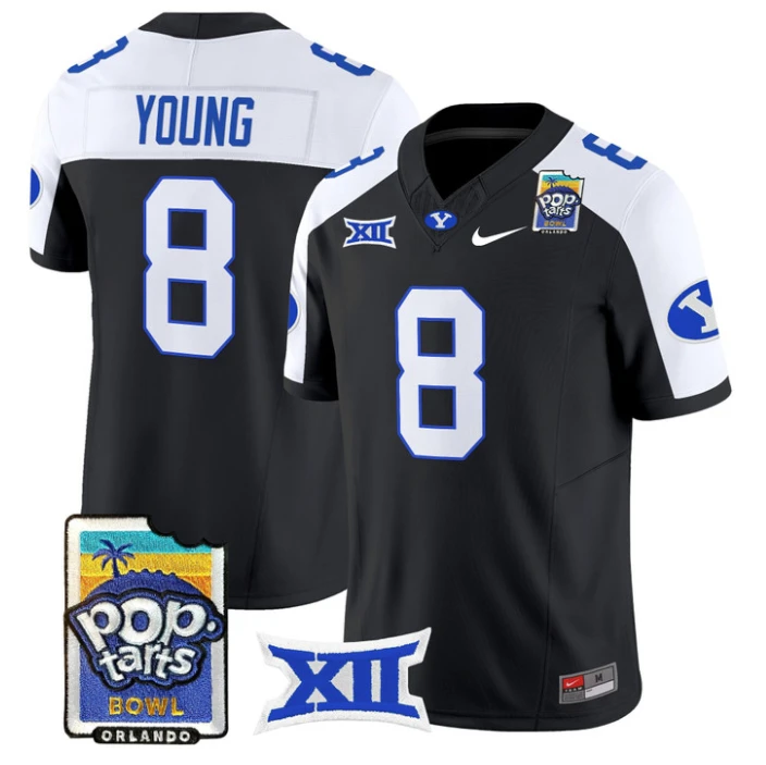 Steve Young Jersey #8 BYU Cougars 2025 Pop-Tarts Patch Vapor Stitched Black Alternate by NCAA Football Jersey