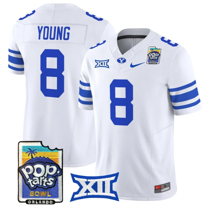 Steve Young Jersey #8 BYU Cougars 2025 Pop-Tarts Patch Vapor Stitched White by NCAA Football Jersey