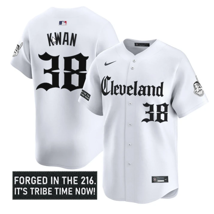 Steven Kwan Jersey #38 Cleveland Indians Gothic Iron Edition Stitched White by My Store