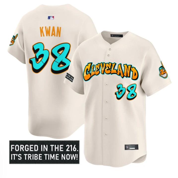 Steven Kwan Jersey #38 Cleveland Indians Graffiti 216 Ink Edition Stitched Cream by My Store
