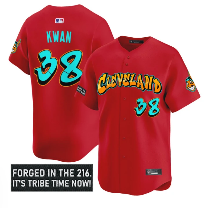 Steven Kwan Jersey #38 Cleveland Indians Graffiti 216 Ink Edition Stitched Red by My Store
