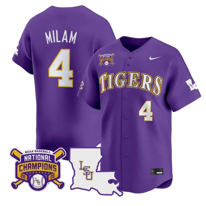Steven Milam Jersey #4 LSU Tigers 2025 World Series Champions Stitched Purple by My Store