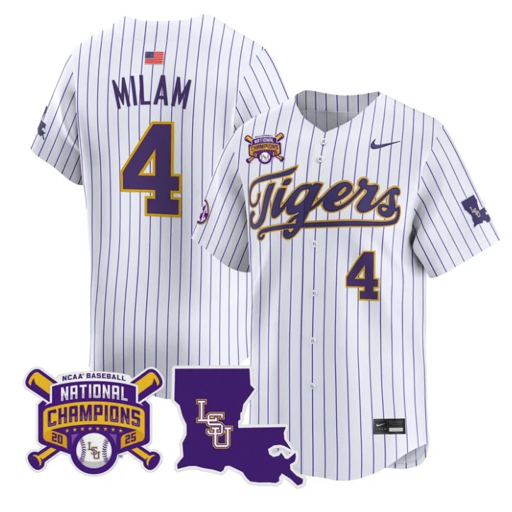 Steven Milam Jersey #4 LSU Tigers 2025 World Series Champions Stitched Stripes by My Store
