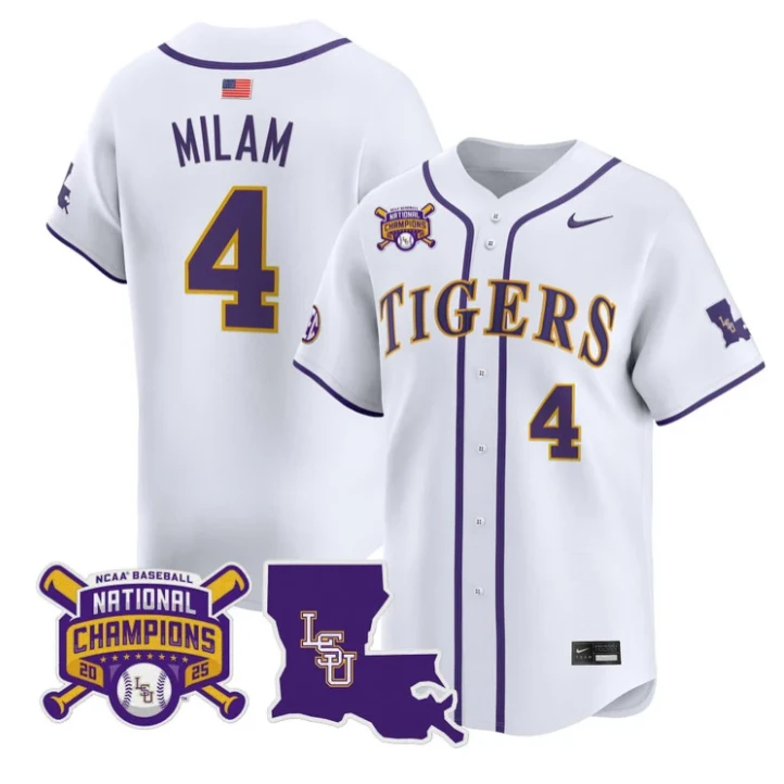 Steven Milam Jersey #4 LSU Tigers 2025 World Series Champions Stitched White by My Store