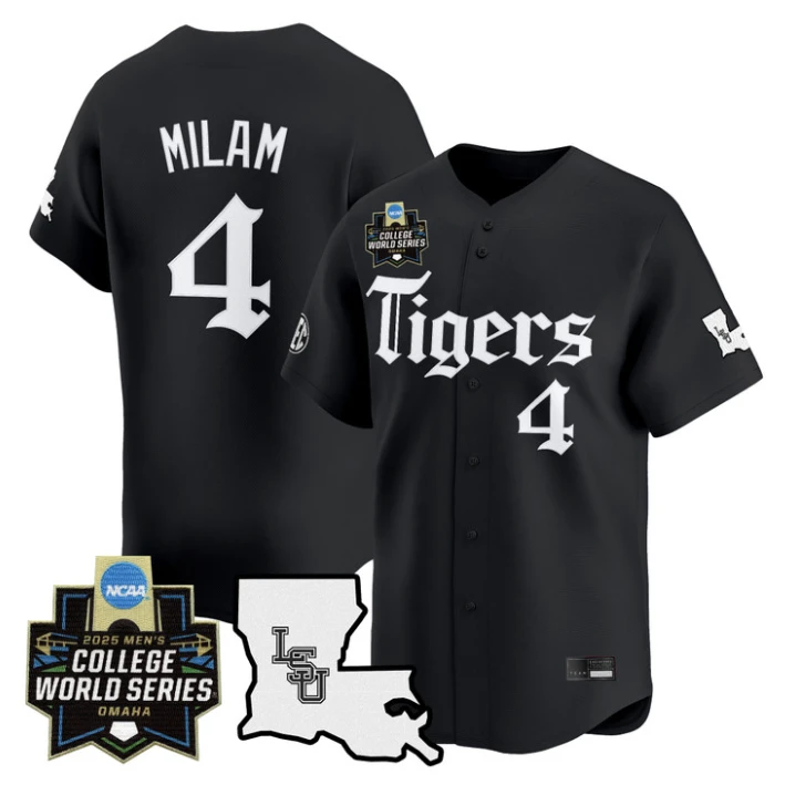 Steven Milam Jersey #4 LSU Tigers 2025 World Series Gothic Geaux Edition Black by My Store