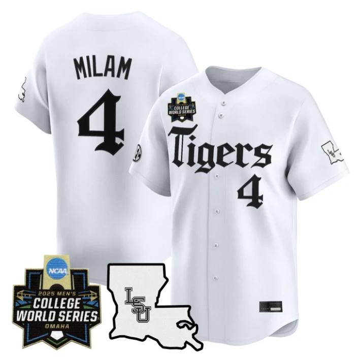 Steven Milam Jersey #4 LSU Tigers 2025 World Series Gothic Geaux Edition White by My Store