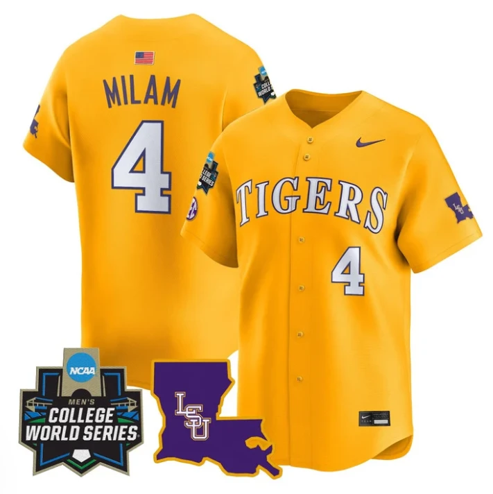 Steven Milam Jersey #4 LSU Tigers 2025 World Series Stitched Gold by My Store