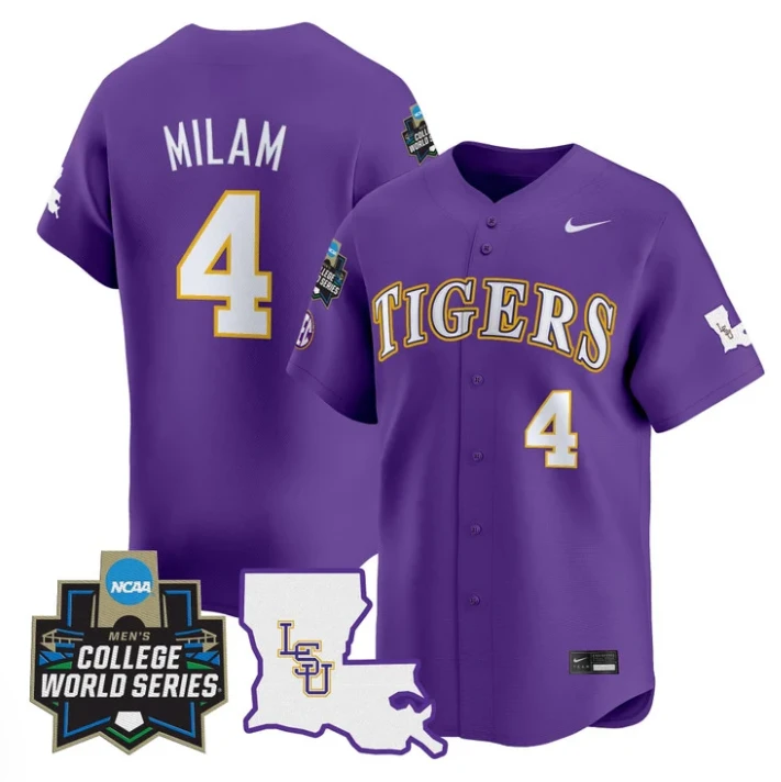 Steven Milam Jersey #4 LSU Tigers 2025 World Series Stitched Purple by My Store