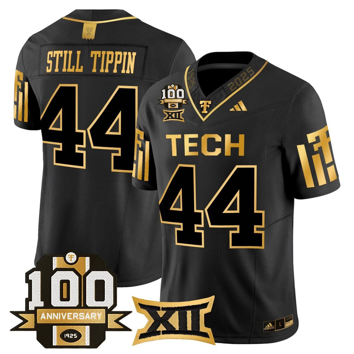 Still Tippin Jersey #44 Texas Tech 2025 100th Anniversary Stitched Black Gold by My Store NCAA Football Jerseys
