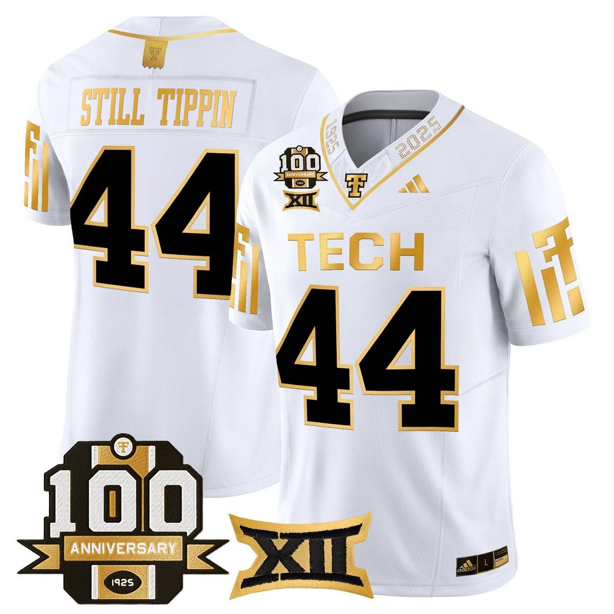 Still Tippin Jersey #44 Texas Tech 2025 100th Anniversary Stitched White Gold by My Store NCAA Football Jerseys