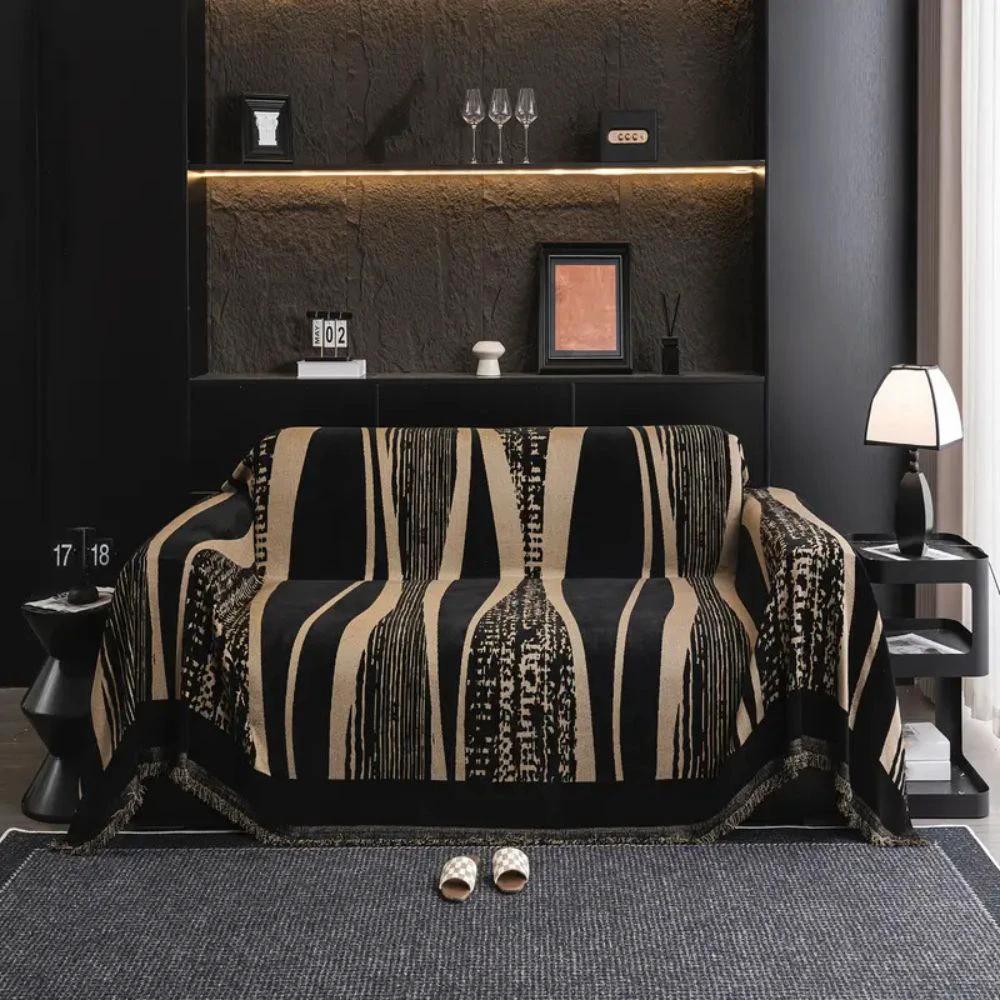 Stone Bohemian Fringe Sofa Cover by Casa & Beyond