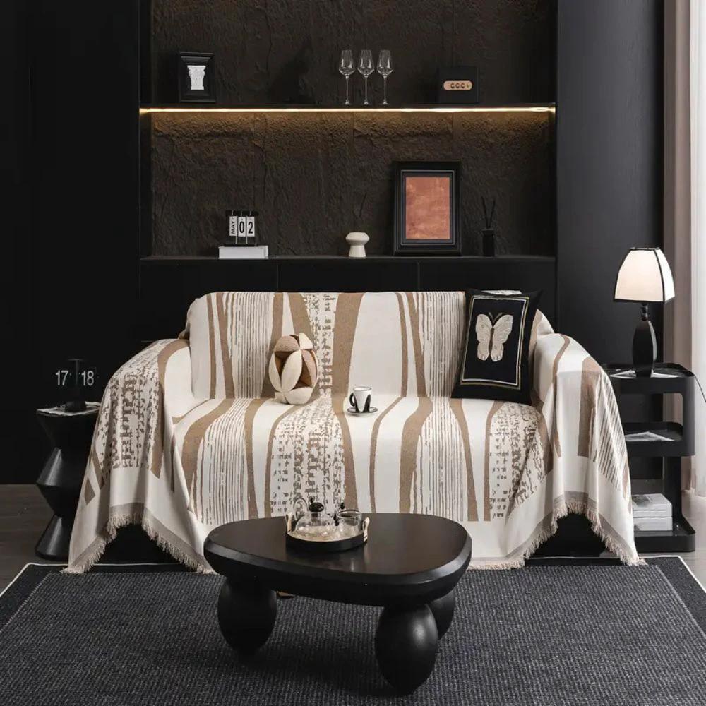 Stone Bohemian Fringe Sofa Cover by Casa & Beyond