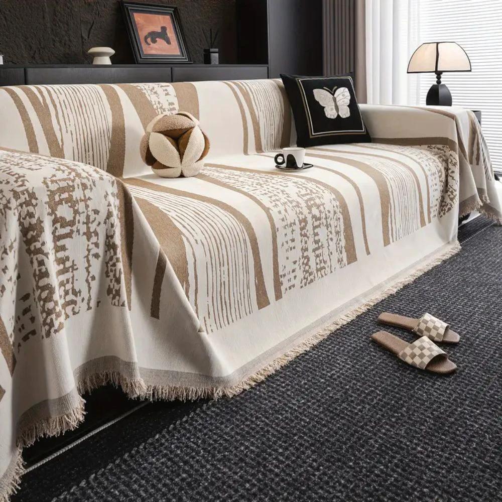 Stone Bohemian Fringe Sofa Cover by Casa & Beyond