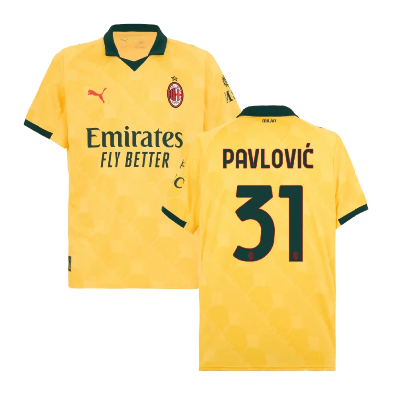 Strahinja Pavlovic #31 AC Milan 2025-26 Third Men Jersey – Yellow by Soccer Jersey