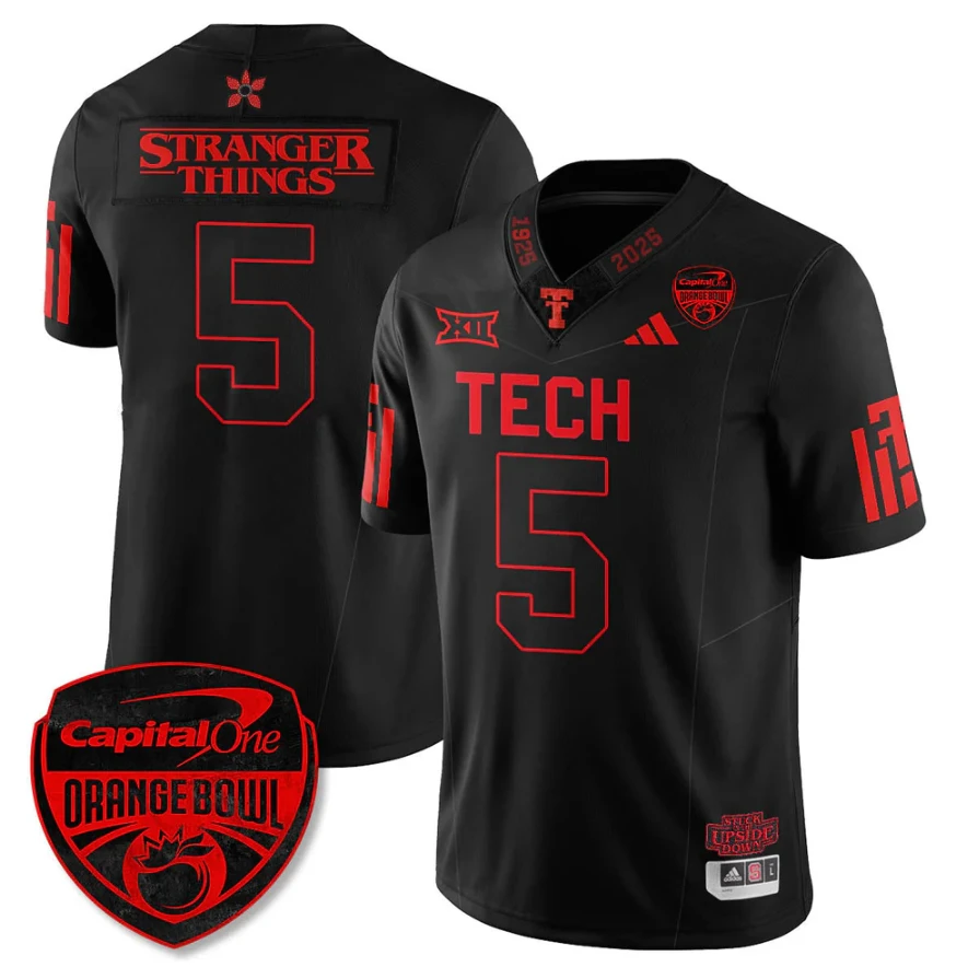 Stranger Things Jersey #5 Texas Tech Red Raiders Orange Bowl Stitched by My Store NCAA Football Jerseys